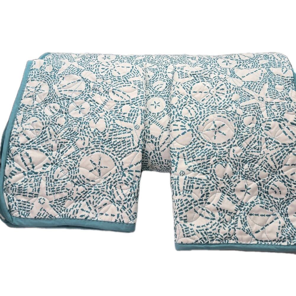 Queen Ocean Sanddollar Comforter Set 3PC All Seasons Soft Quilted NEW Teal Wht